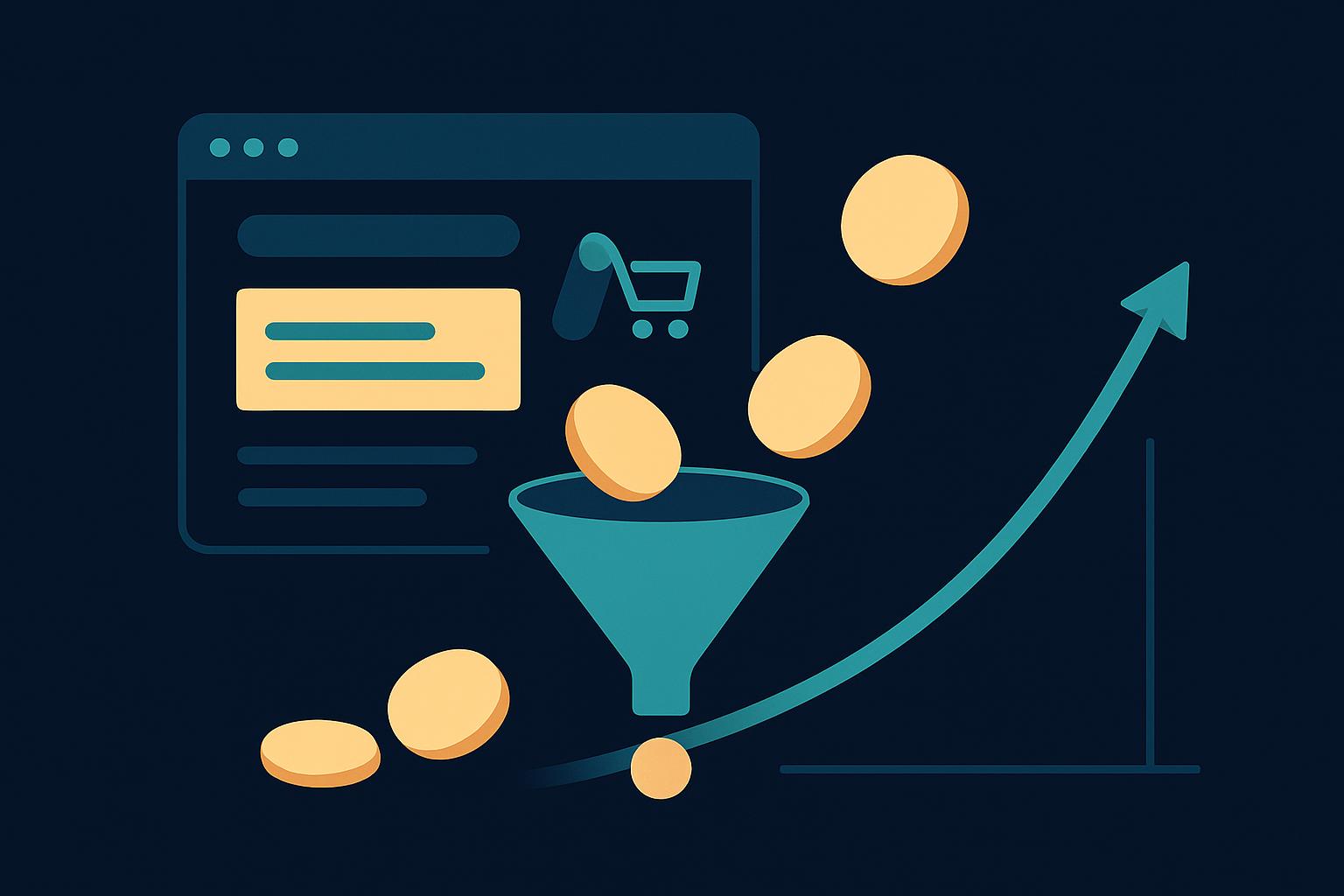 Illustration: Analyse eines Google-Ads-Kontos mit Diagrammen, Suchbegriffen und einem Filter für Budget in English